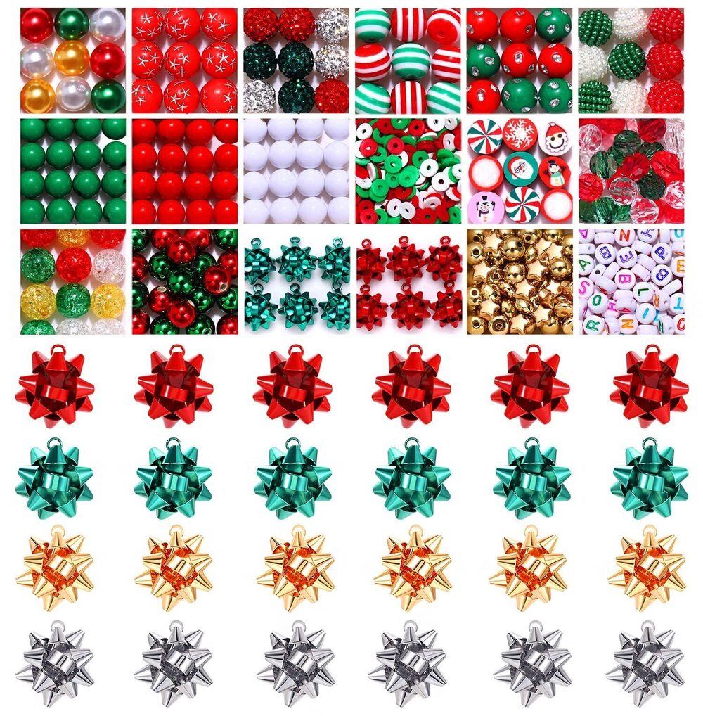 6982 600PCS+ Christmas Beads Charms for Jewelry Making, Metallic Christmas